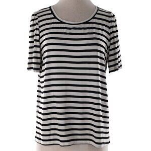Green Envelope Round Neck Short Sleeve Breton Stripe Knit Top